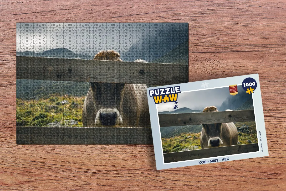 PuzzleWow Legpuzzel Koe - Mist - Hek 1000 Stuks - Multicolor