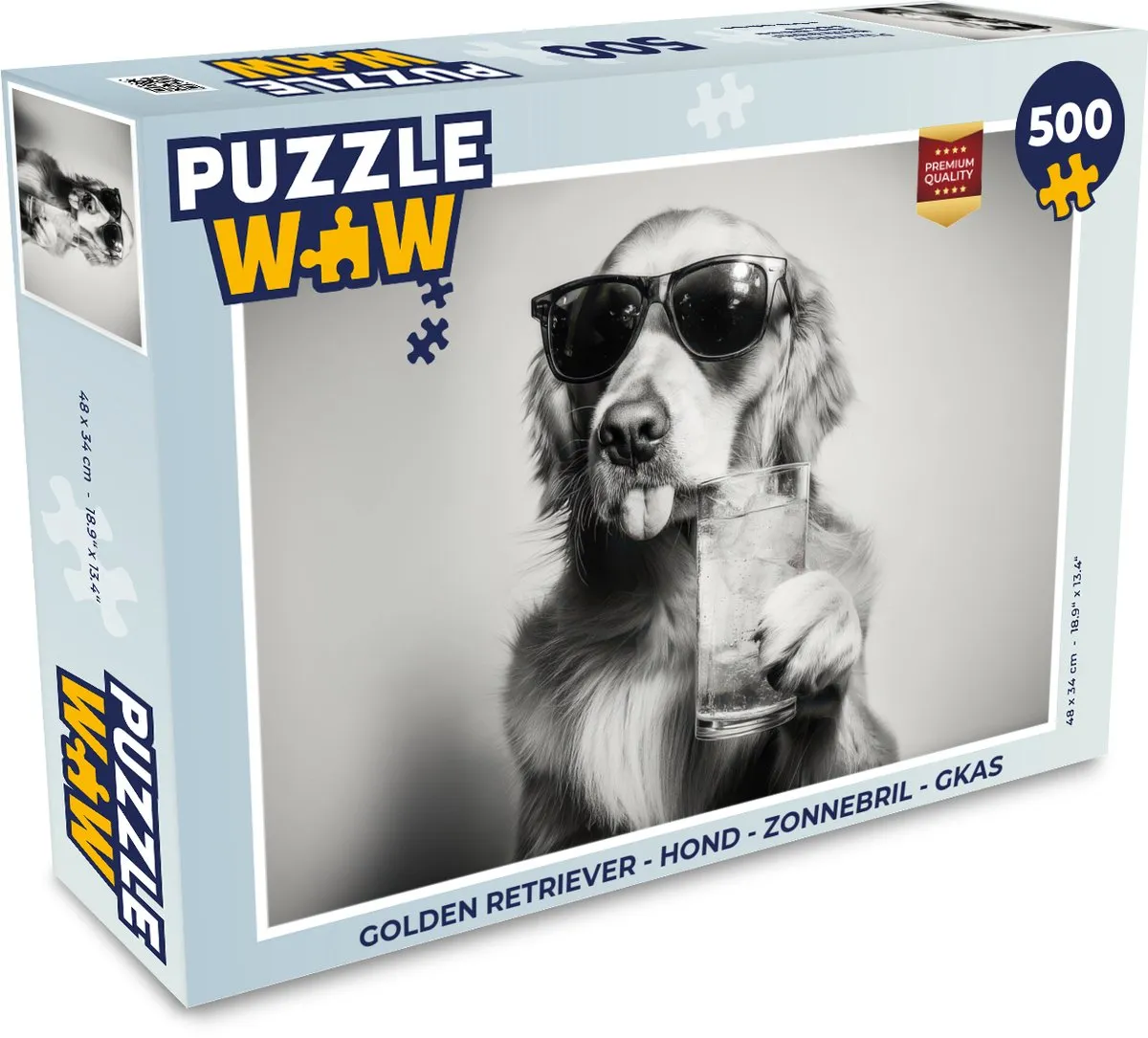PuzzleWow Golden Retriever Legpuzzel 500 Stuks - Hond met Zonnebril