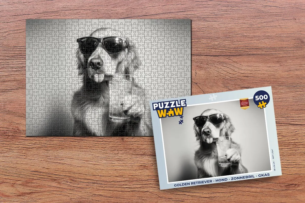 PuzzleWow Golden Retriever Legpuzzel 500 Stuks - Hond met Zonnebril