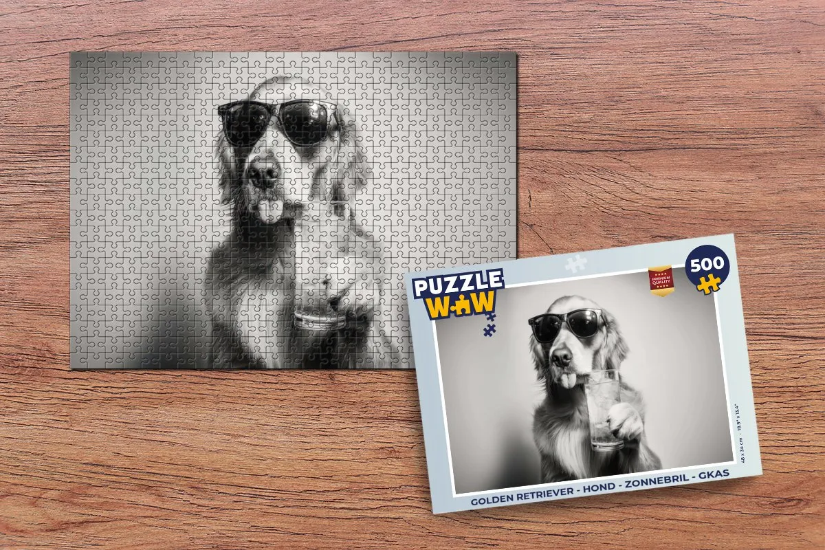 PuzzleWow Golden Retriever Legpuzzel 500 Stuks - Hond met Zonnebril