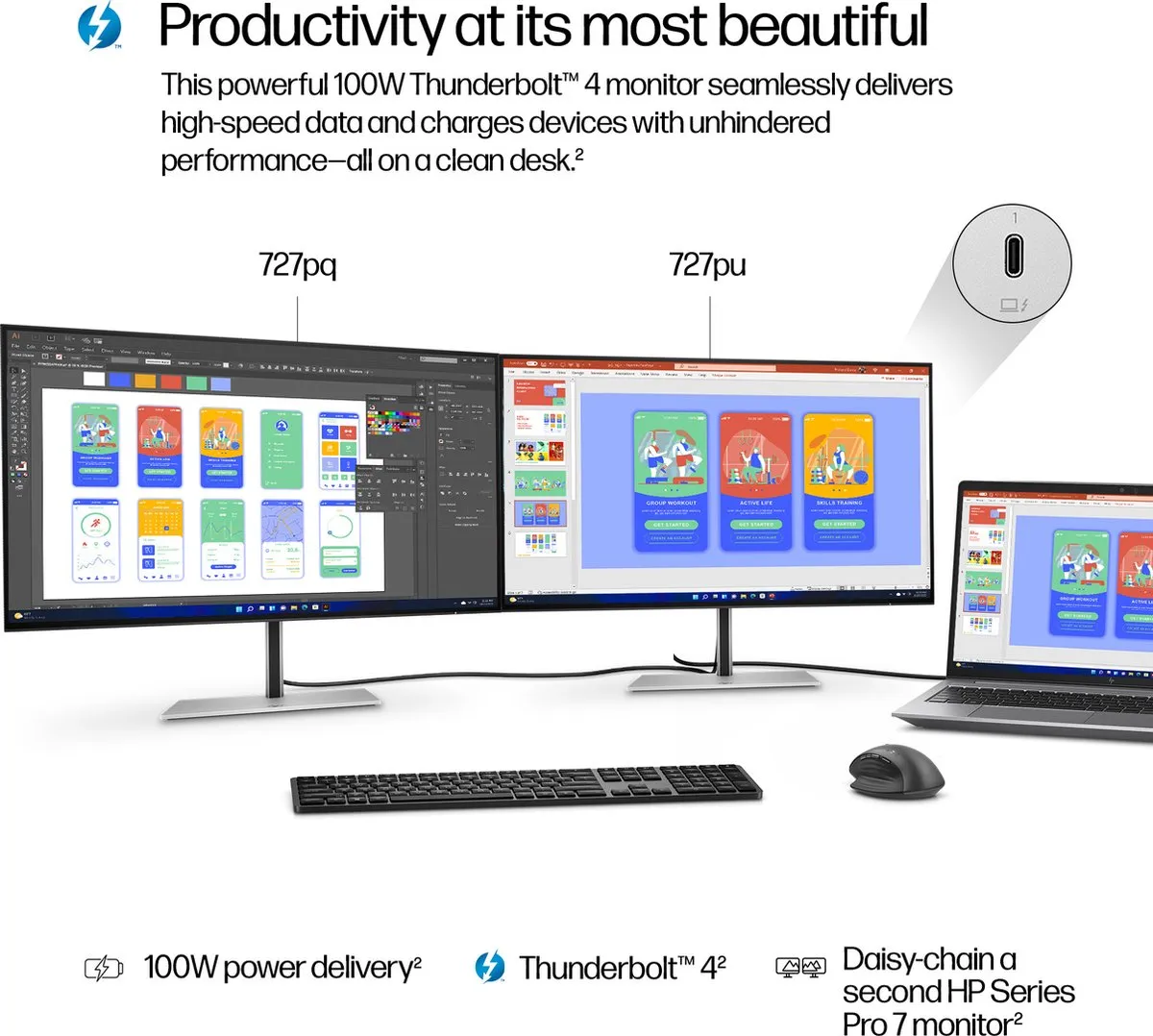 HP 727PU SKAERM Kantbelicht LED Monitor 27" - 2x Thunderbolt 4