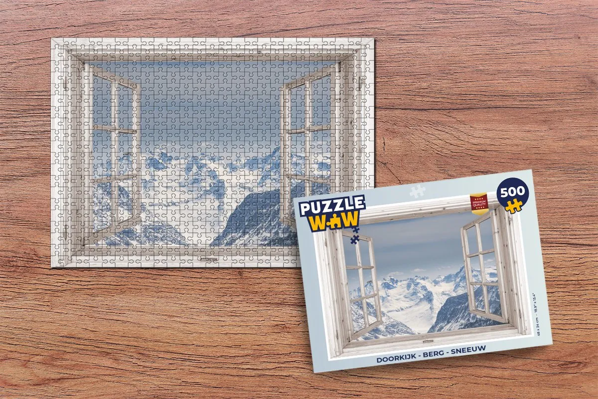 PuzzleWow Doorkijk Berg Sneeuw Legpuzzel 500 Stuks - Multicolor