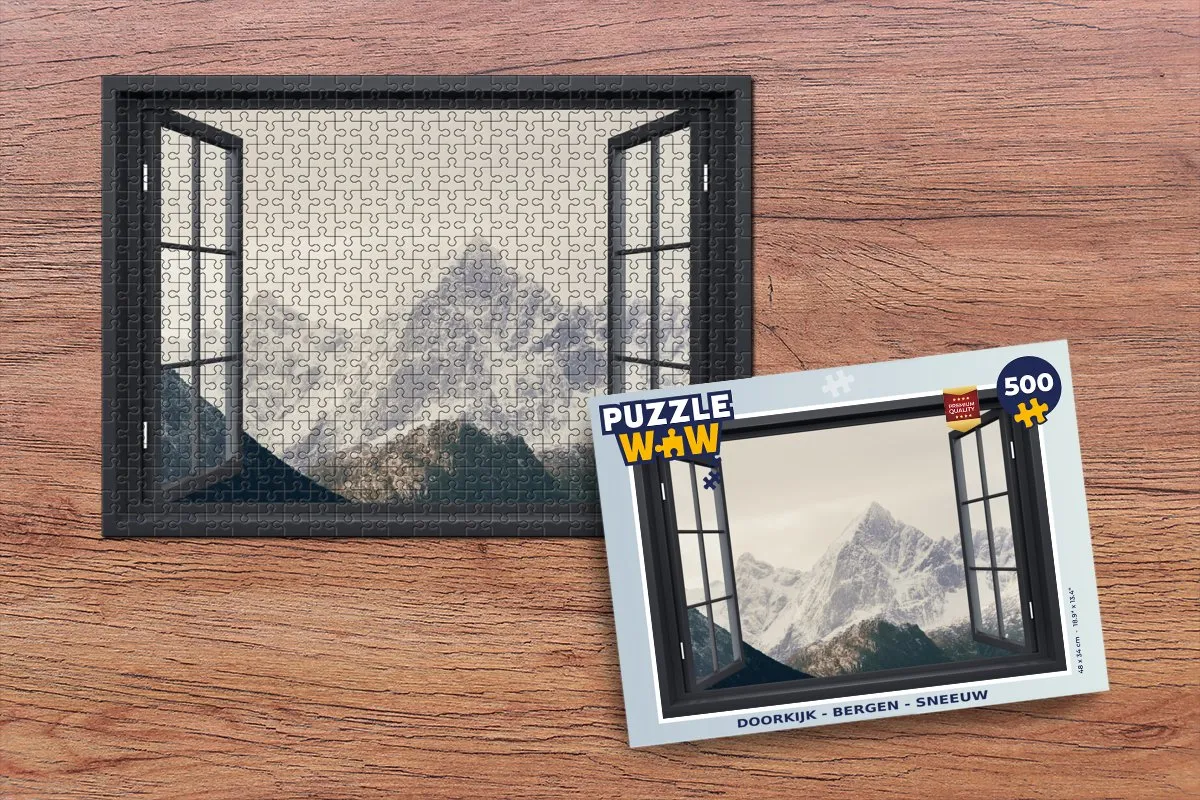 PuzzleWow Doorkijk Berg Sneeuw Legpuzzel 500 Stuks - Multicolor