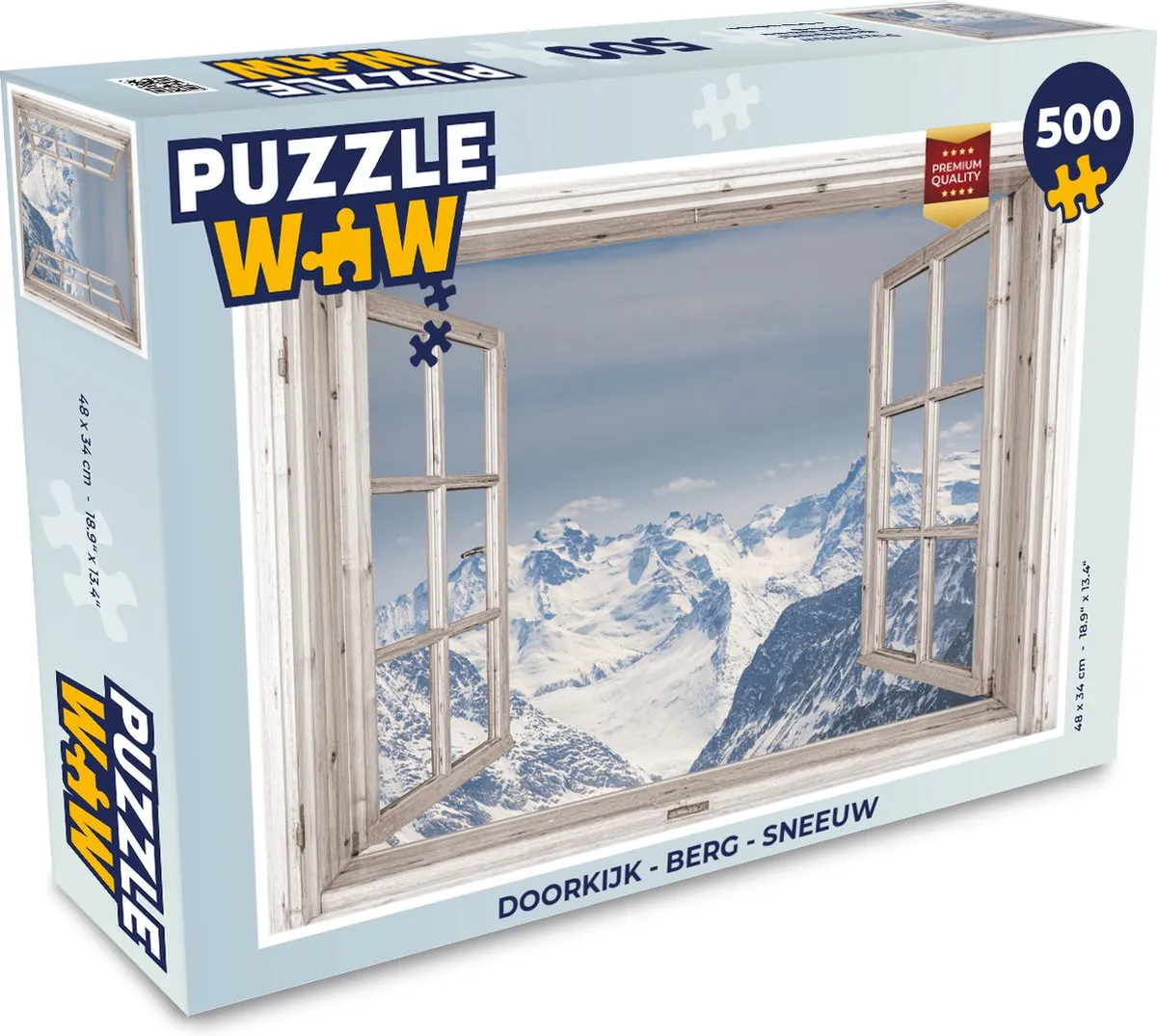PuzzleWow Doorkijk Berg Sneeuw Legpuzzel 500 Stuks - Multicolor