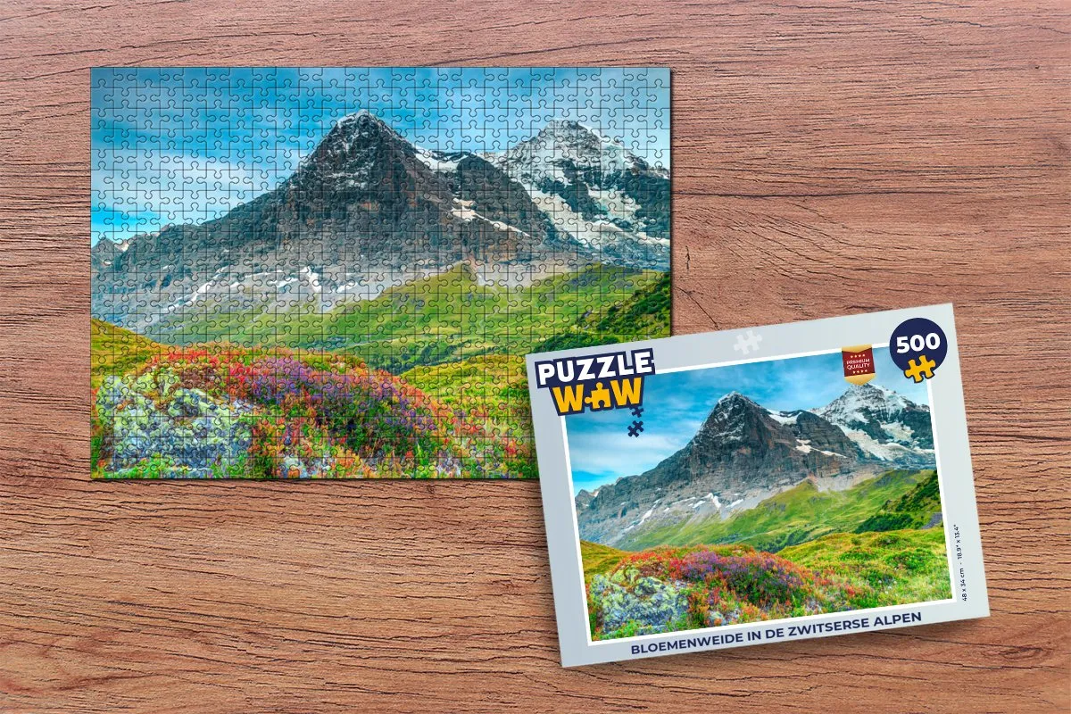 PuzzleWow Bloemenweide Zwitserse Alpen Legpuzzel 500 Stuks - Multicolor