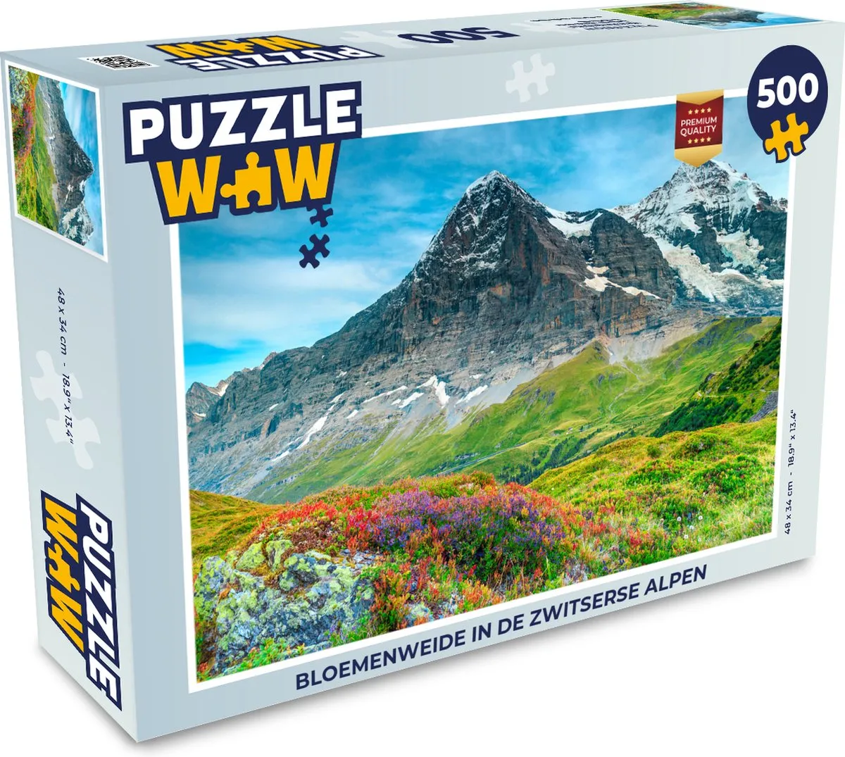 PuzzleWow Bloemenweide Zwitserse Alpen Legpuzzel 500 Stuks - Multicolor