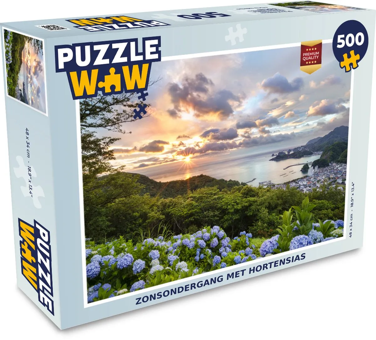 PuzzleWow Zonsondergang met Hortensias Legpuzzel 500 Stuks