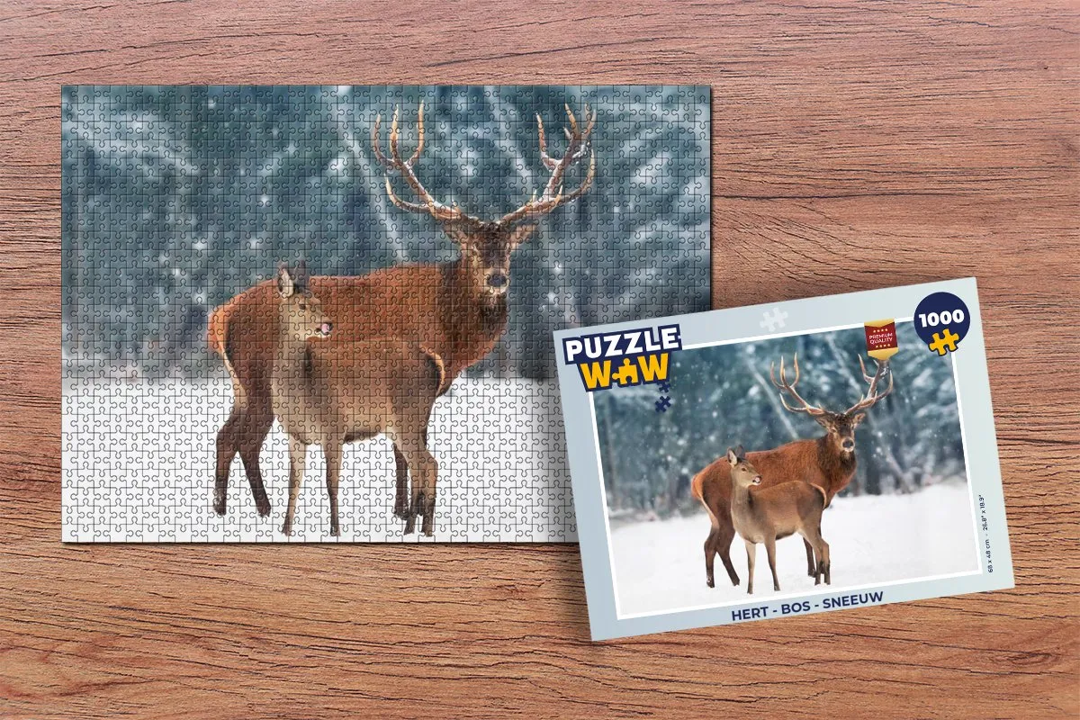 PuzzleWow Hert in Bos Sneeuw Legpuzzel 1000 Stuks - Multicolor
