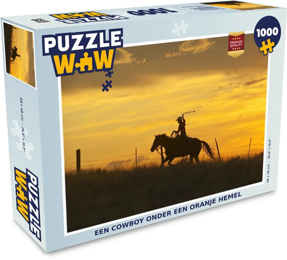 PuzzleWow Legpuzzel Cowboy onder oranje hemel 1000 Stuks - Multicolor