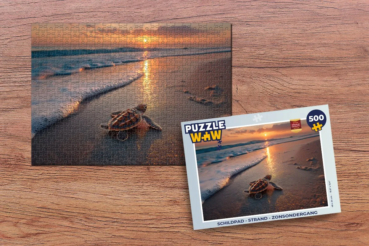 PuzzleWow Schildpad Strand Zonsondergang Puzzel - 500 Stukjes