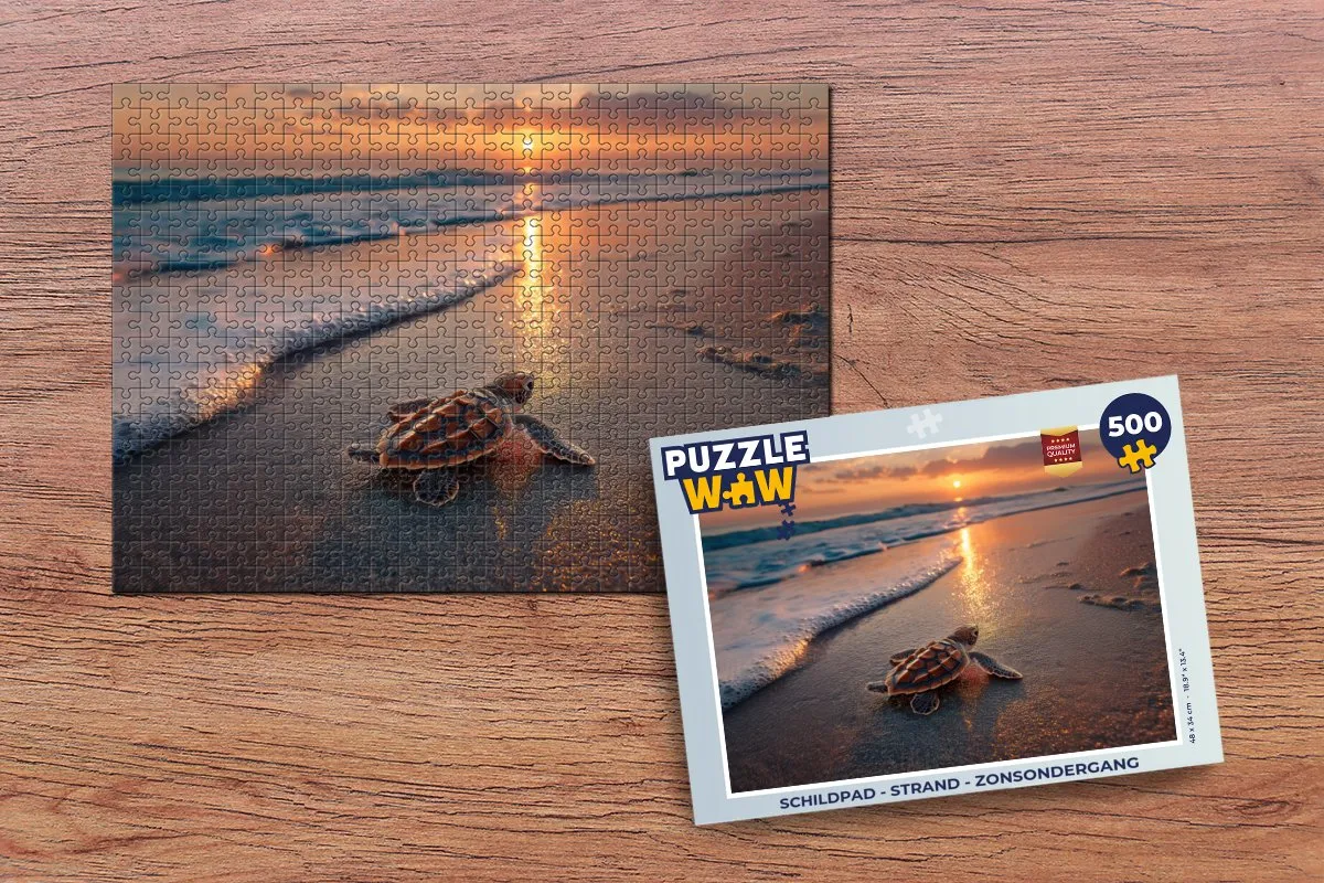 PuzzleWow Schildpad Strand Zonsondergang Puzzel - 500 Stukjes