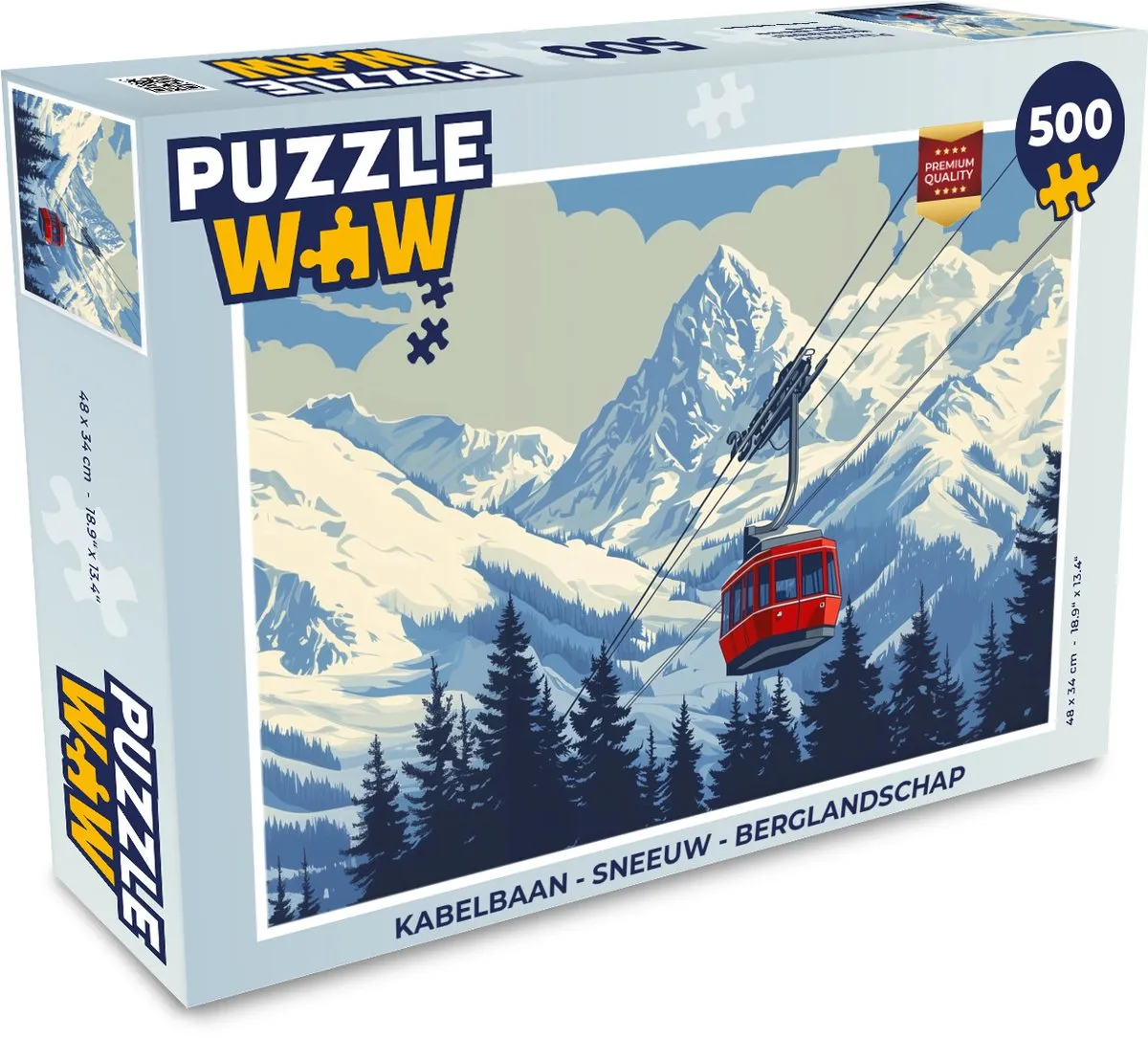 PuzzleWow Legpuzzel Kabelbaan Sneeuw Berglandschap 500 Stuks