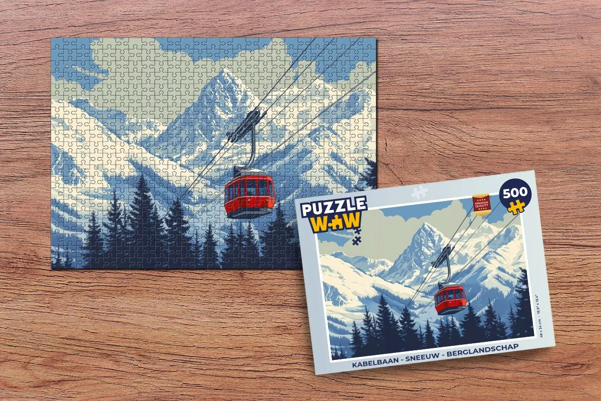 PuzzleWow Legpuzzel Kabelbaan Sneeuw Berglandschap 500 Stuks