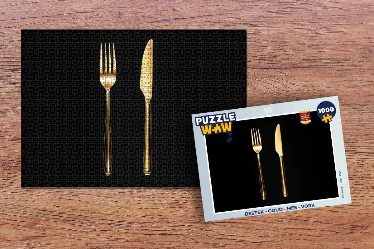 PuzzleWow Bestek Puzzel 1000 Stuks - Goud/Zwart