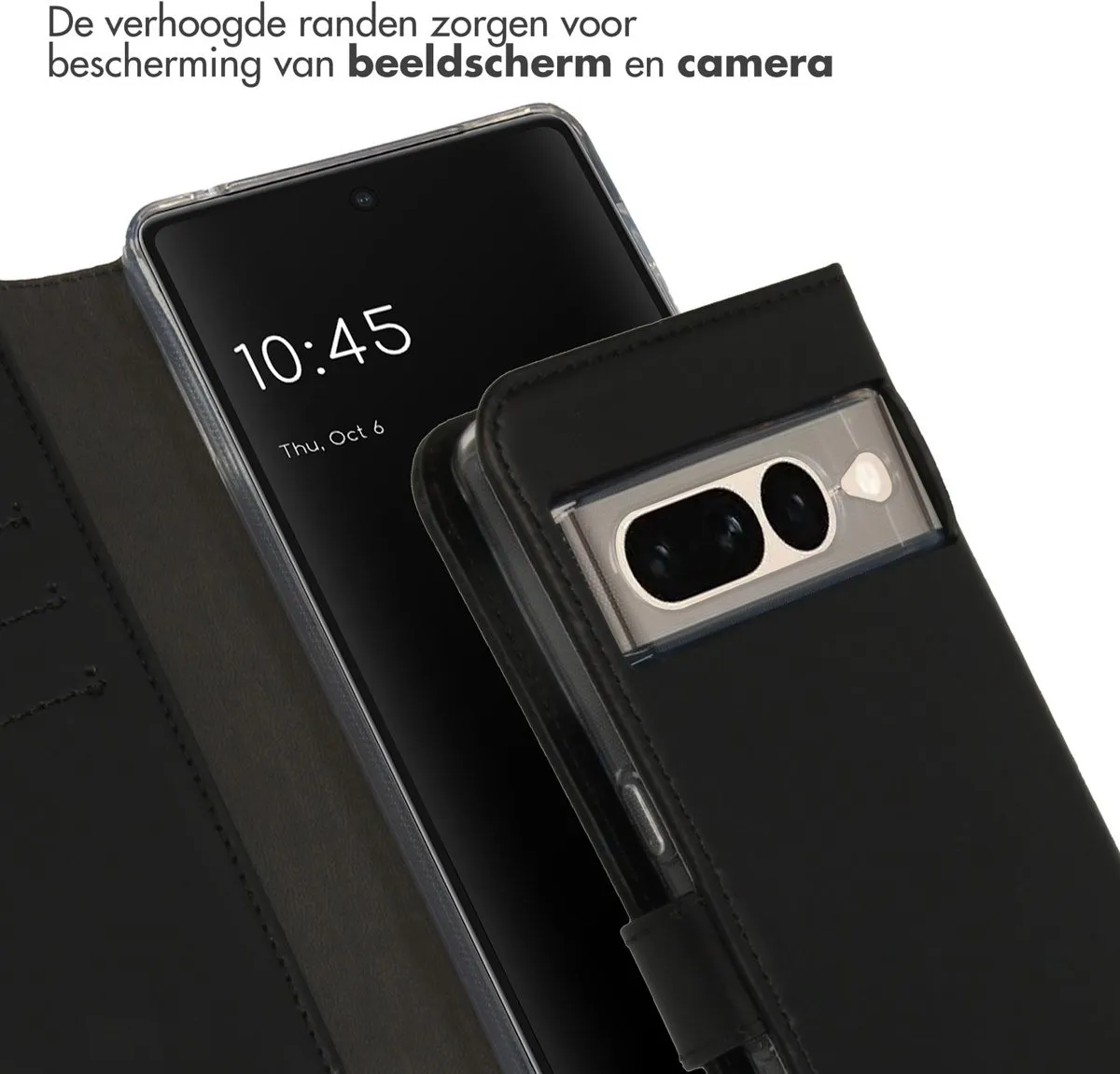 Selencia Hoesje Google Pixel 7 Pro - Echt Lederen Bookcase Zwart