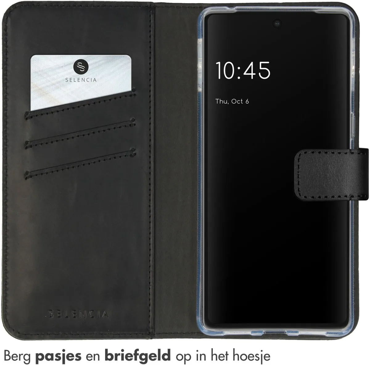Selencia Hoesje Google Pixel 7 Pro - Echt Lederen Bookcase Zwart