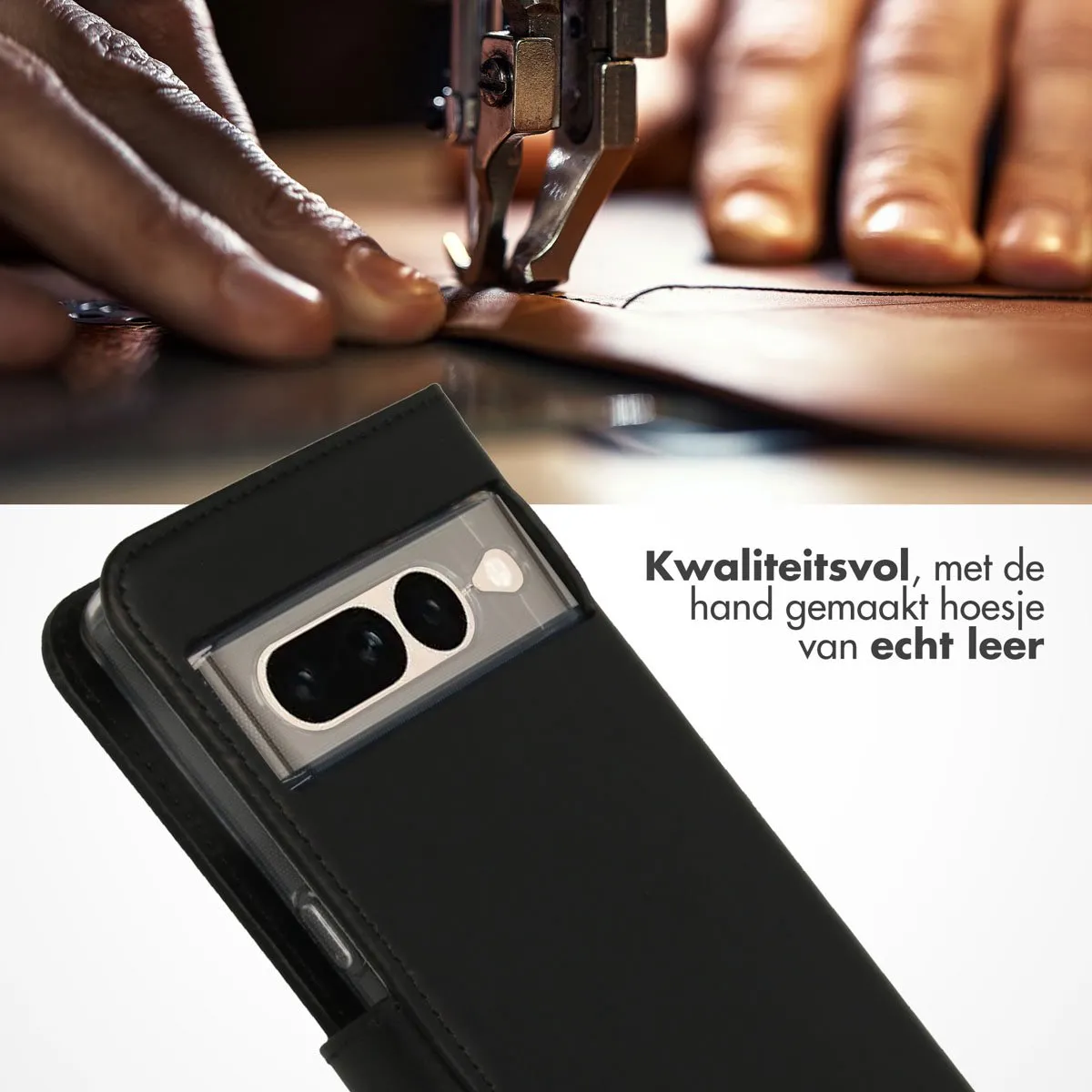 Selencia Hoesje Google Pixel 7 Pro - Echt Lederen Bookcase Zwart