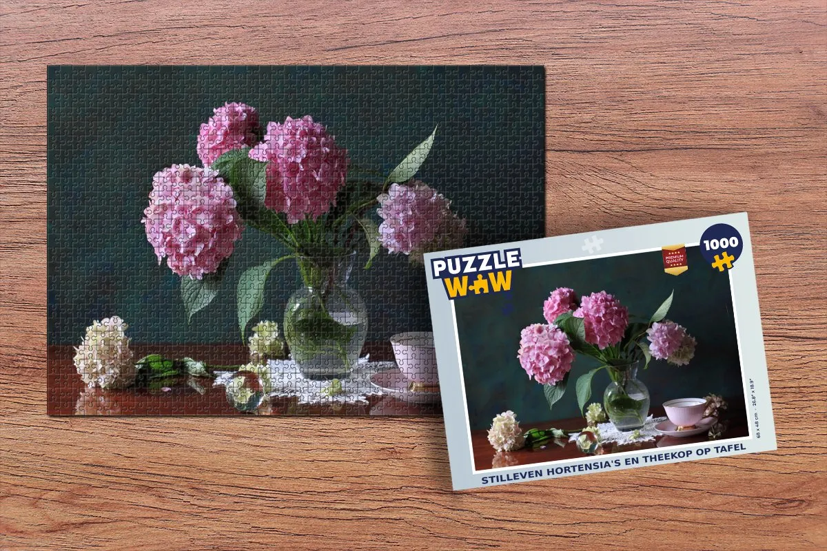 PuzzleWow Legpuzzel Stilleven hortensia's 1000 Stuks - Multicolor