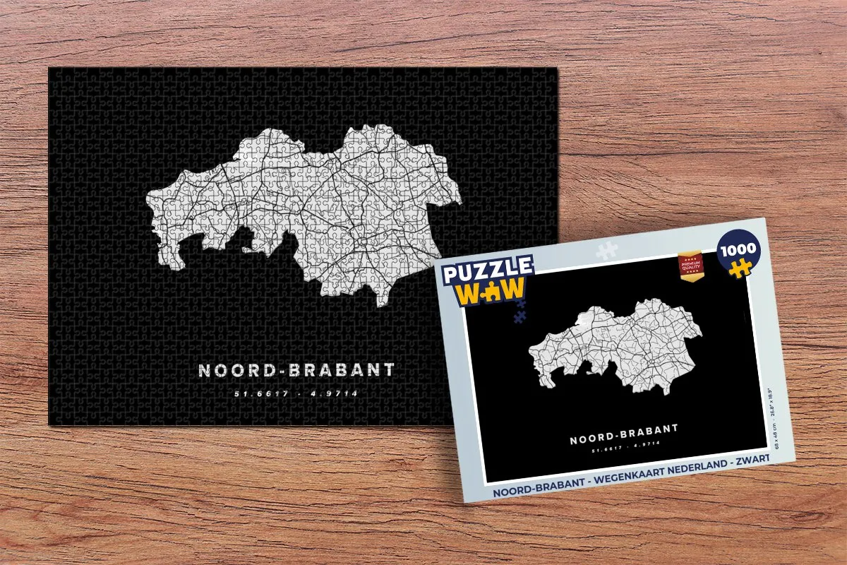 PuzzleWow Noord-Brabant Wegenkaart Legpuzzel 1000 Stuks - Multicolor