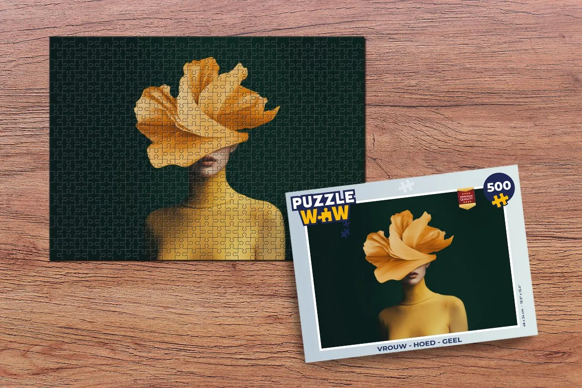 PuzzleWow Vrouw met Hoed Geel Legpuzzel 500 Stuks