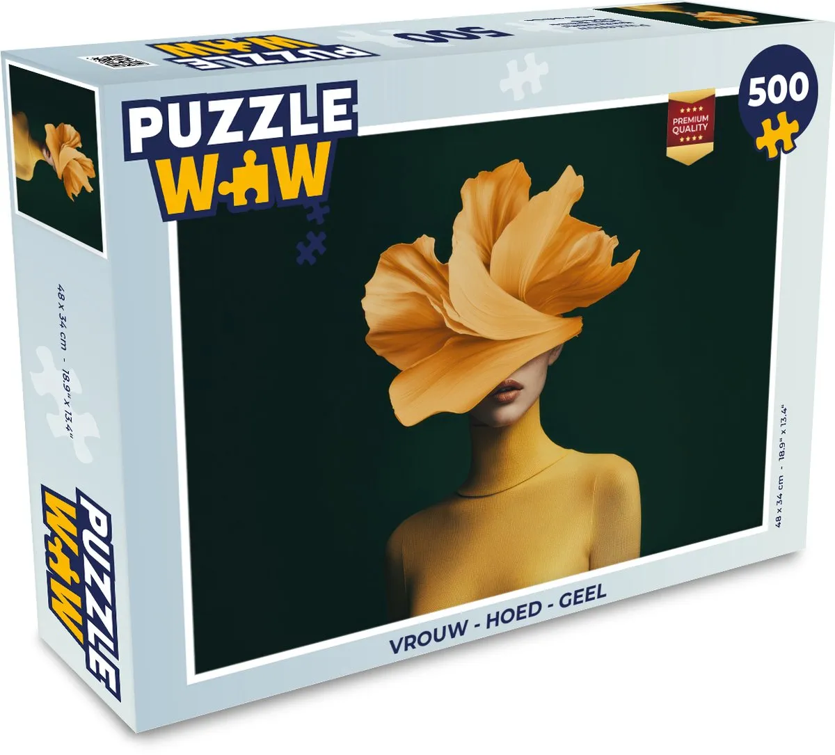 PuzzleWow Vrouw met Hoed Geel Legpuzzel 500 Stuks