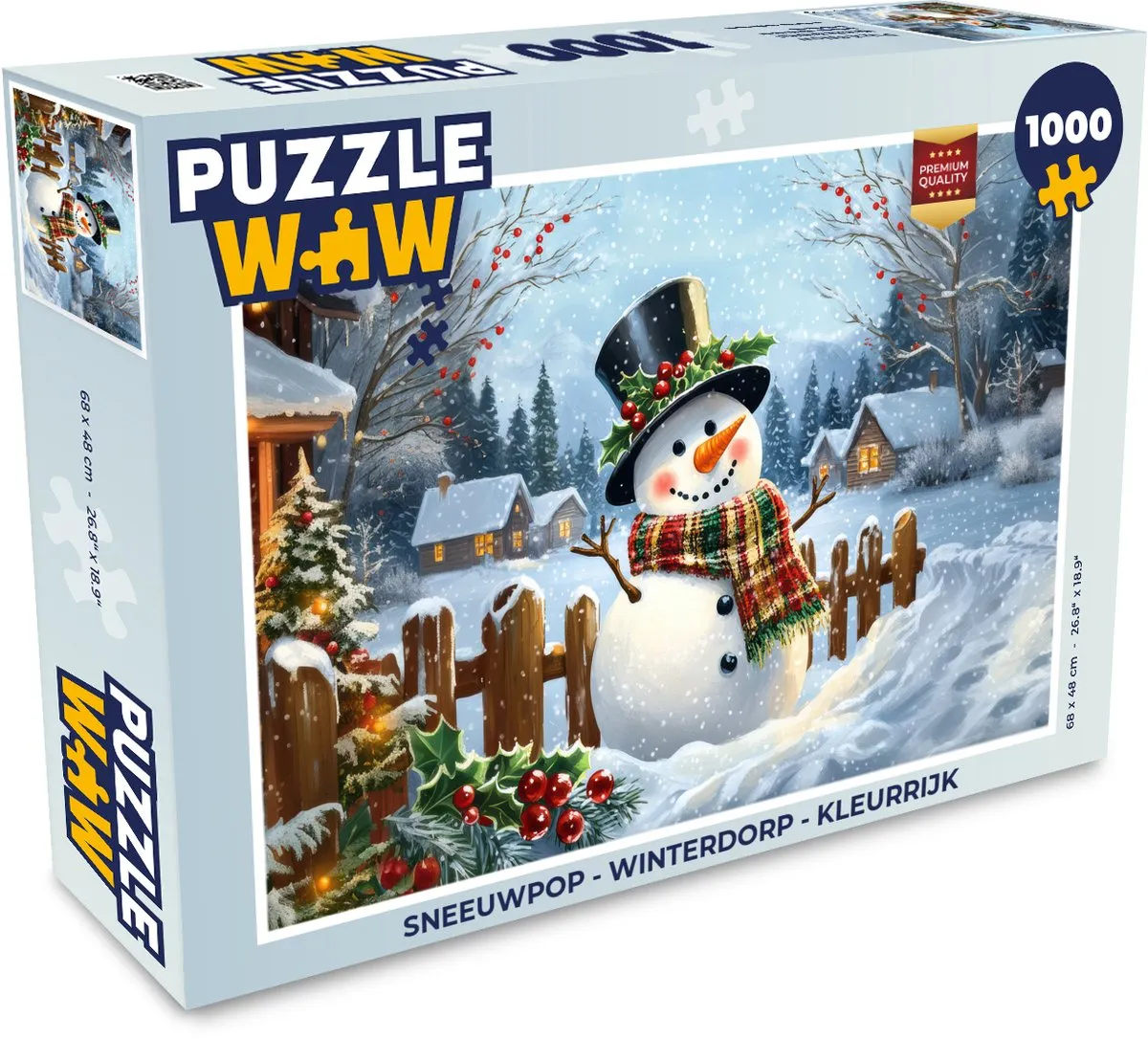 PuzzleWow Sneeuwpop Winterdorp Puzzel - 1000 Stuks - Kleurrijk