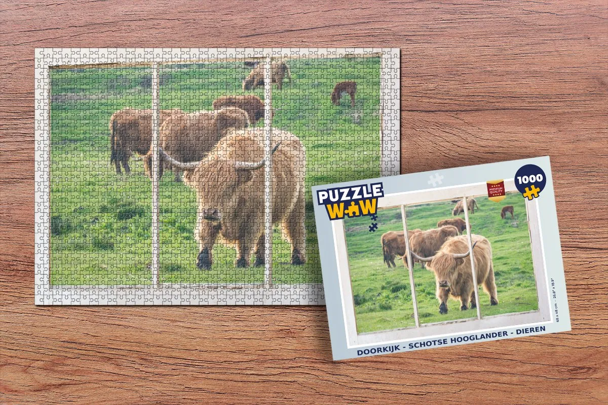 PuzzleWow Doorkijk Schotse Hooglander Legpuzzel 1000 Stuks - Multicolor