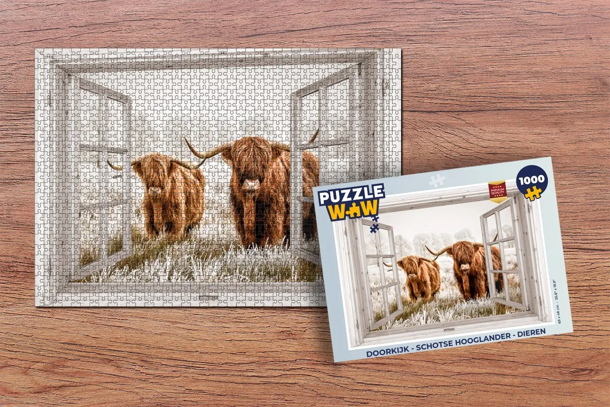 PuzzleWow Doorkijk Schotse Hooglander Legpuzzel 1000 Stuks - Multicolor
