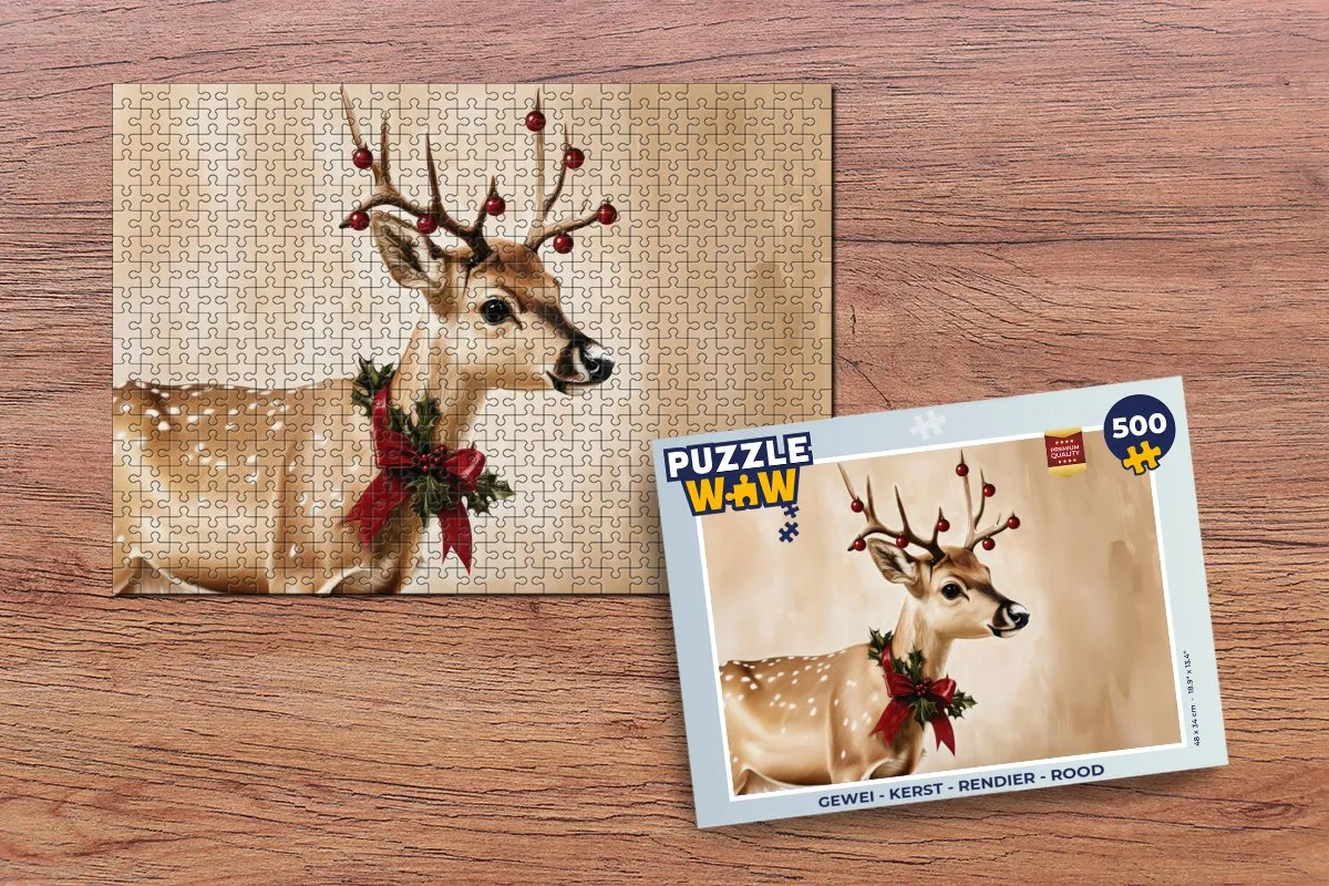 PuzzleWow Gewei Kerstpuzzel 500 Stuks - Rood