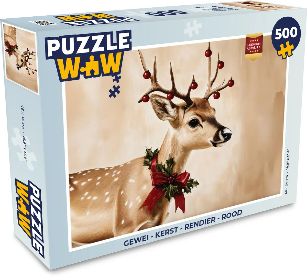 PuzzleWow Gewei Kerstpuzzel 500 Stuks - Rood