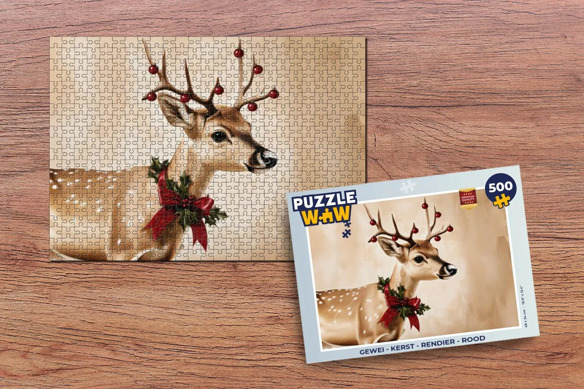 PuzzleWow Gewei Kerstpuzzel 500 Stuks - Rood