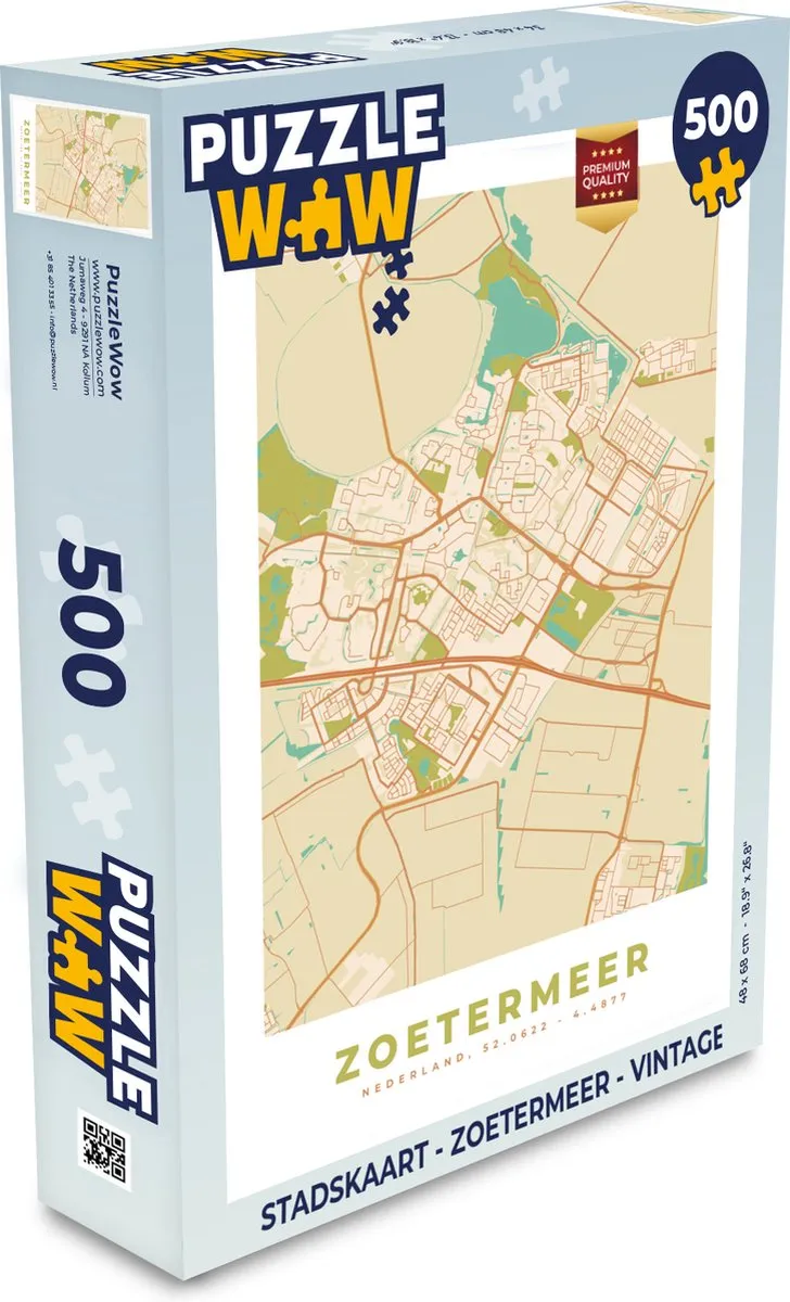 PuzzleWow Stadskaart Zoetermeer Vintage Legpuzzel 500 Stuks