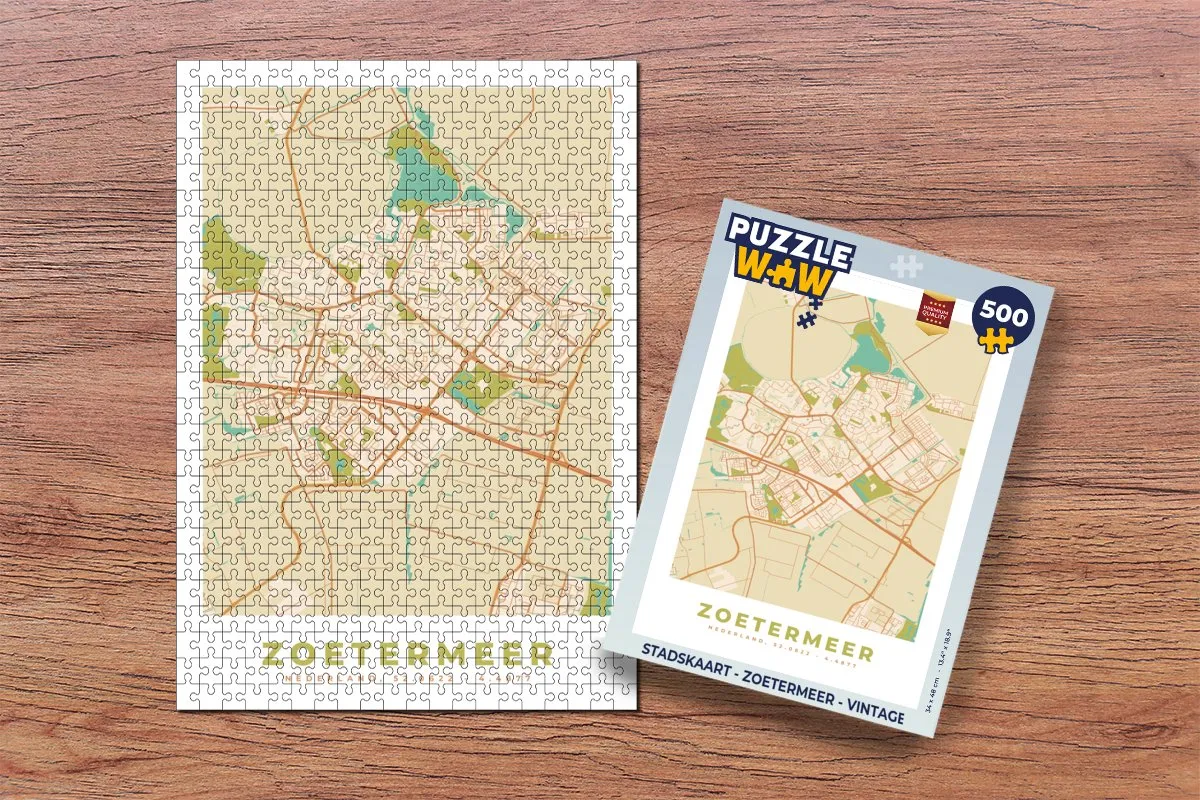 PuzzleWow Stadskaart Zoetermeer Vintage Legpuzzel 500 Stuks - Multicolor