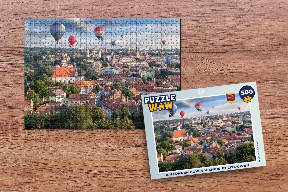 PuzzleWow Legpuzzel 500 Stuks Vilnius Ballonnen - Multicolor