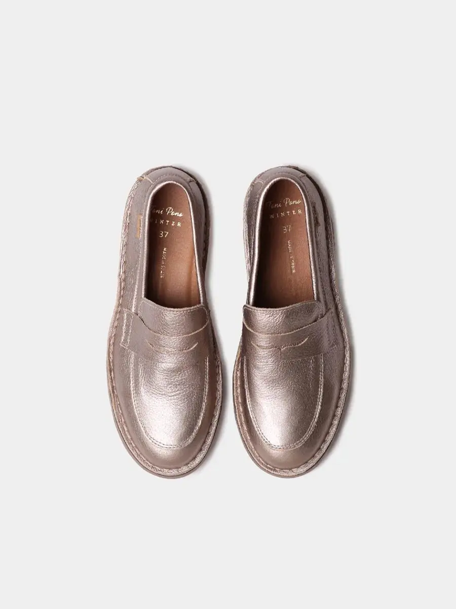 Metallic leren loafers voor dames