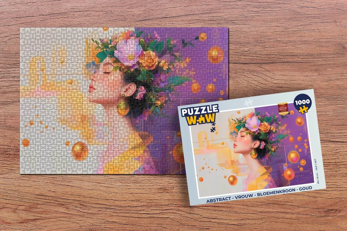 PuzzleWow Abstract Vrouw Bloemenkroon Legpuzzel 1000 Stuks - Goud