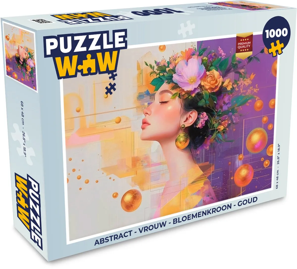 PuzzleWow Abstract Vrouw Bloemenkroon Legpuzzel 1000 Stuks - Goud