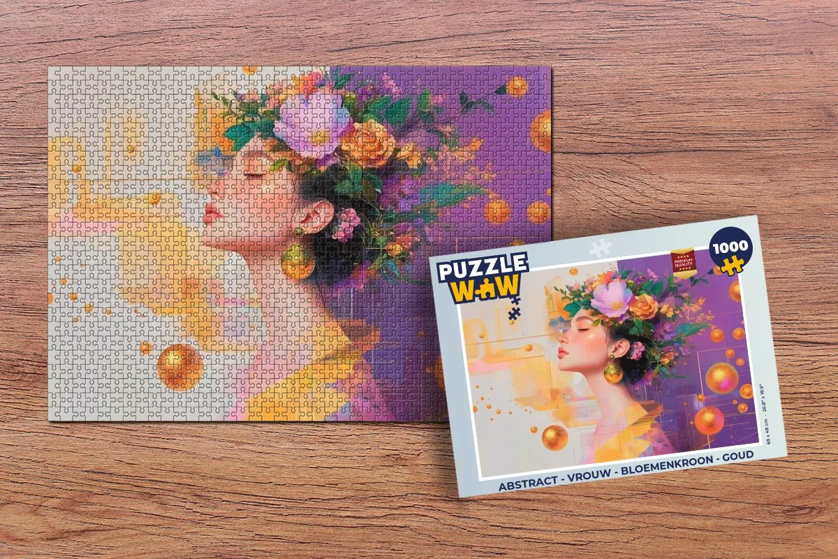 PuzzleWow Abstract Vrouw Bloemenkroon Legpuzzel 1000 Stuks - Goud