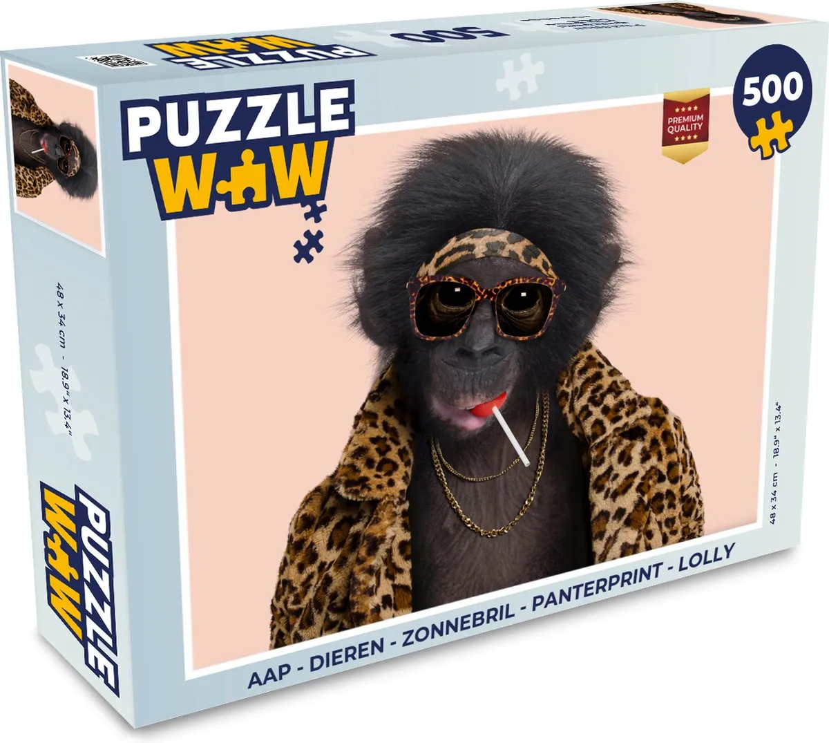 PuzzleWow Aap Zonnebril Panterprint Legpuzzel 500 Stuks - Multicolor