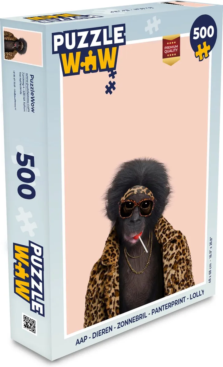 PuzzleWow Aap Zonnebril Panterprint Legpuzzel 500 Stuks