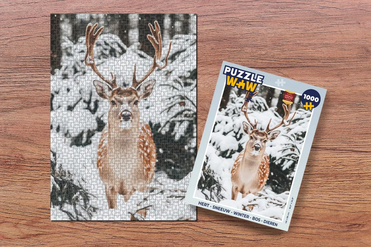 PuzzleWow Hert Sneeuw Winter Bos Dieren Legpuzzel 1000 Stuks