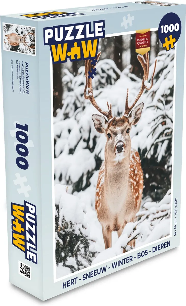 PuzzleWow Hert Sneeuw Winter Bos Dieren Legpuzzel 1000 Stuks