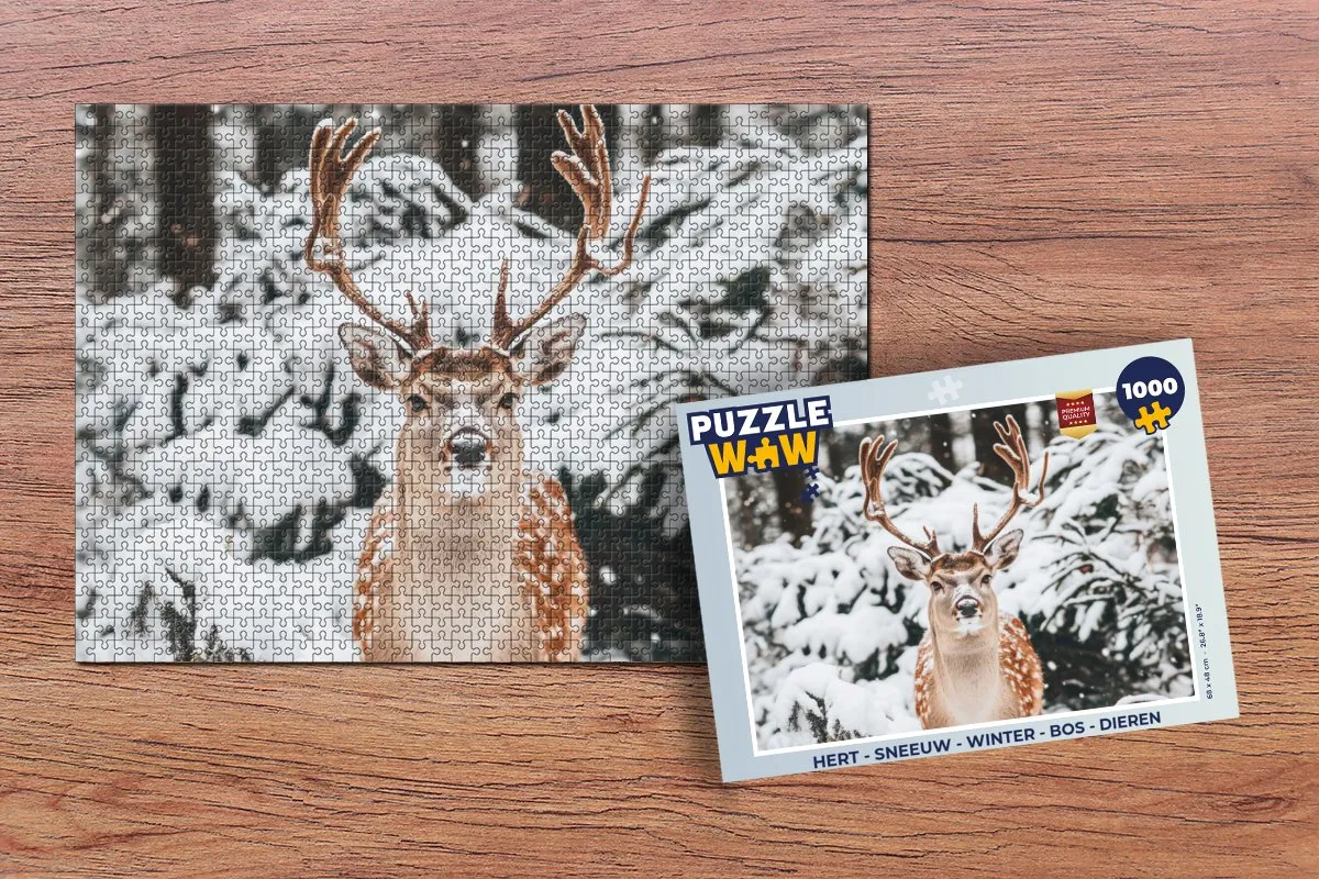 PuzzleWow Hert Sneeuw Winter Bos Dieren Legpuzzel 1000 Stuks