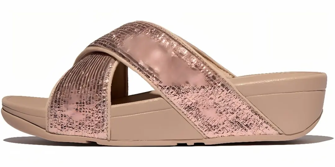 FitFlop FitFlop Lulu Crinkled-Shimmer Cross Slides BEIGE