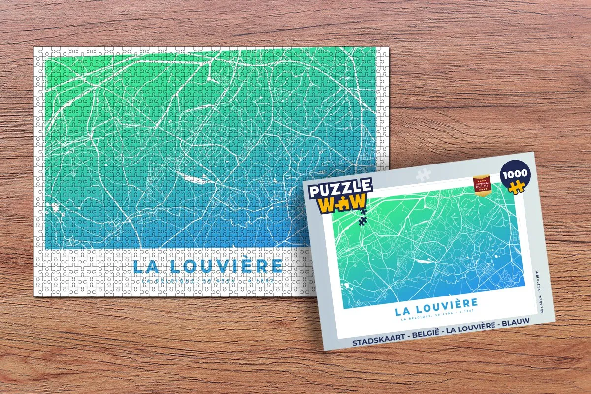 PuzzleWow Stadskaart België La Louvière Legpuzzel 1000 Stuks - Multicolor