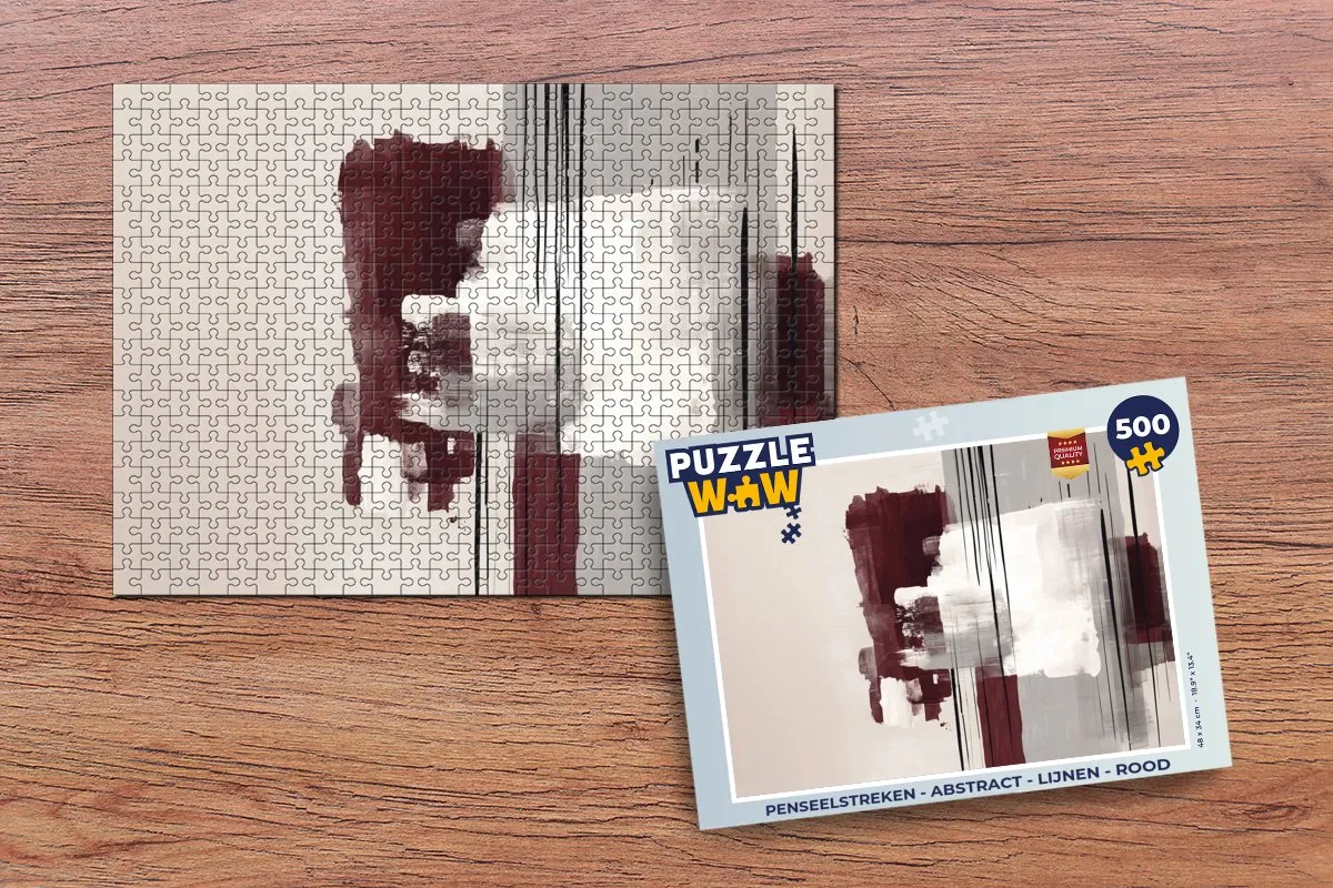 PuzzleWow Penseelstreken Abstract Lijnen Legpuzzel 500 Stuks - Rood