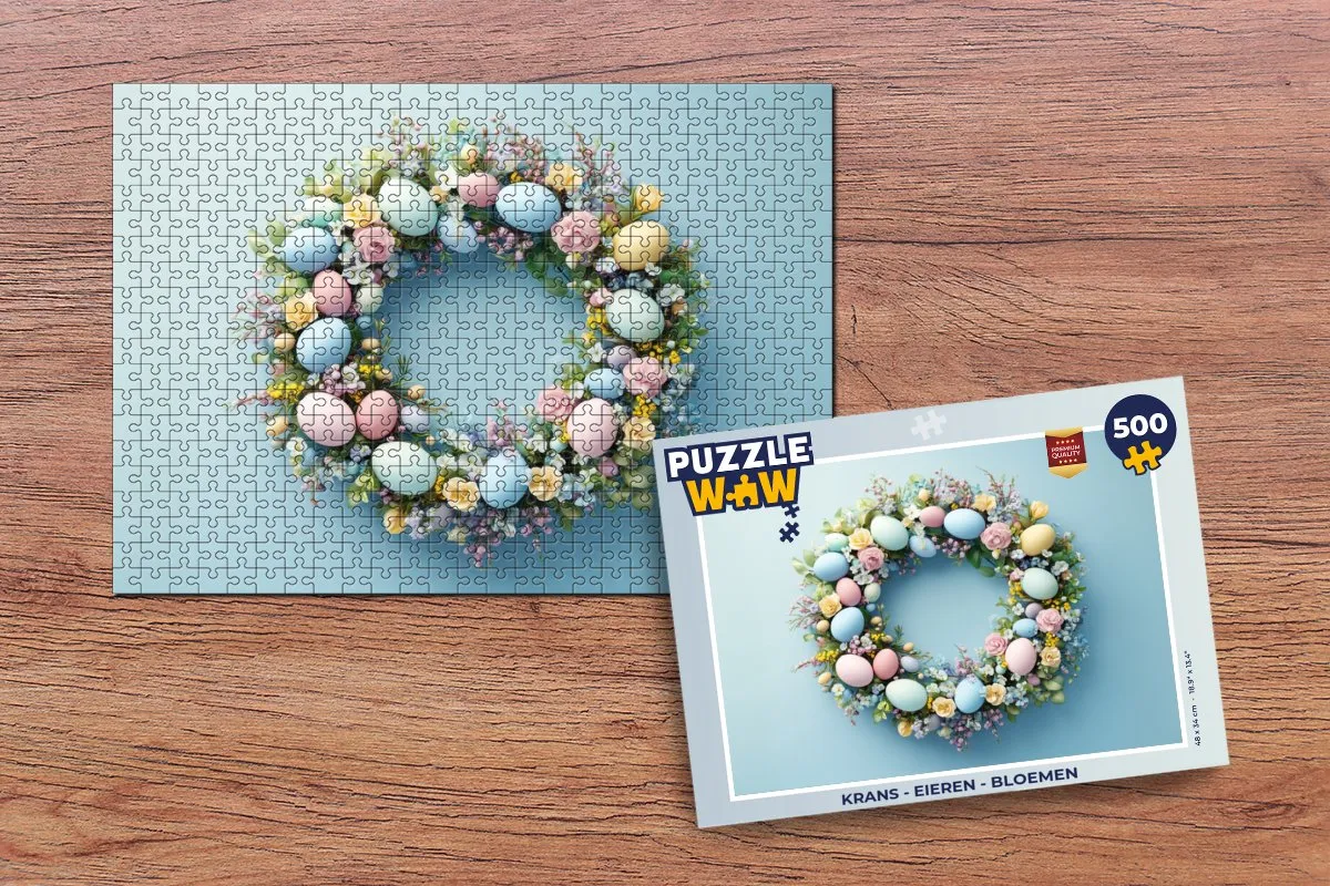 PuzzleWow Paaskrans Legpuzzel 500 Stuks - Blauw