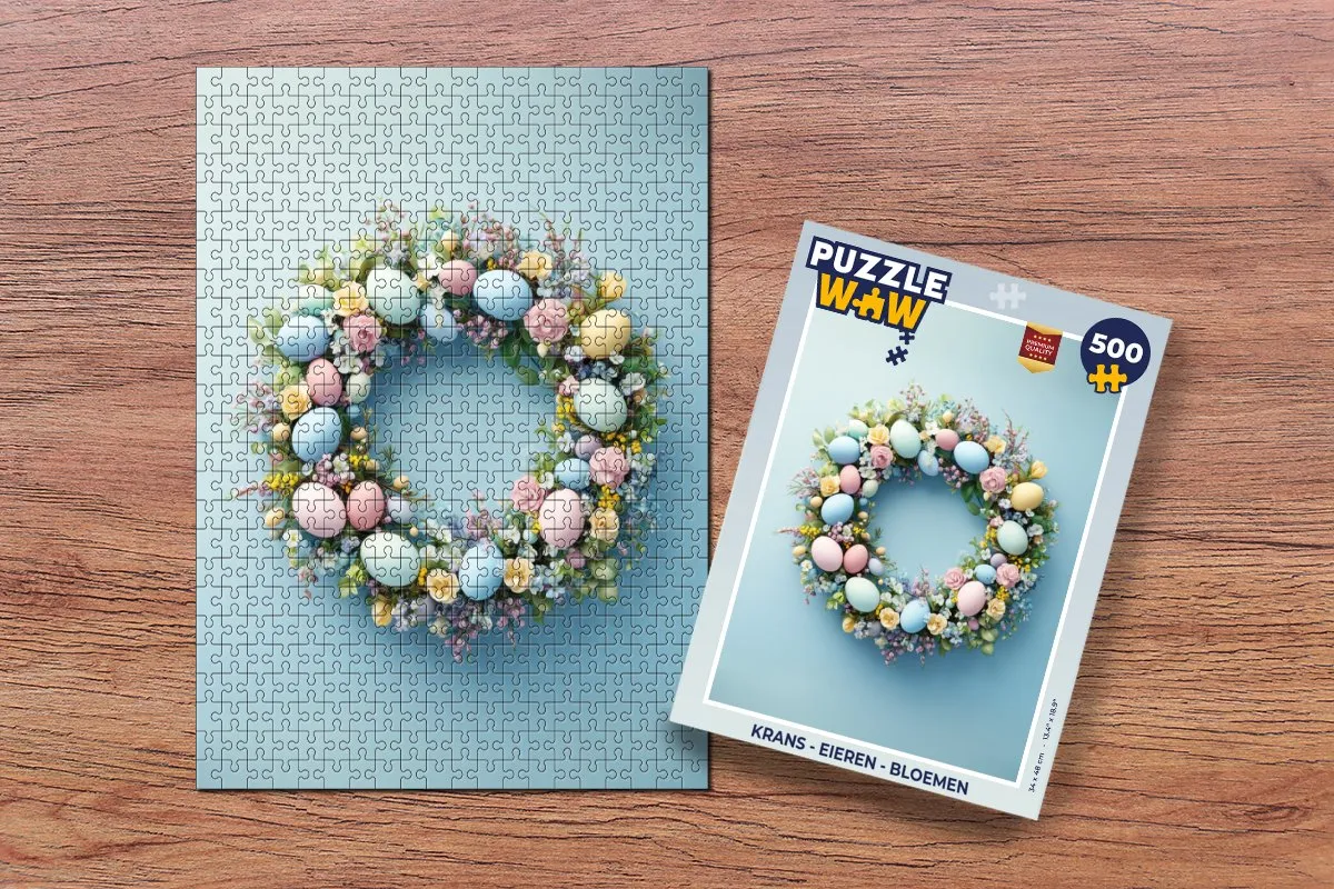 PuzzleWow Paaskrans Legpuzzel 500 Stuks - Blauw