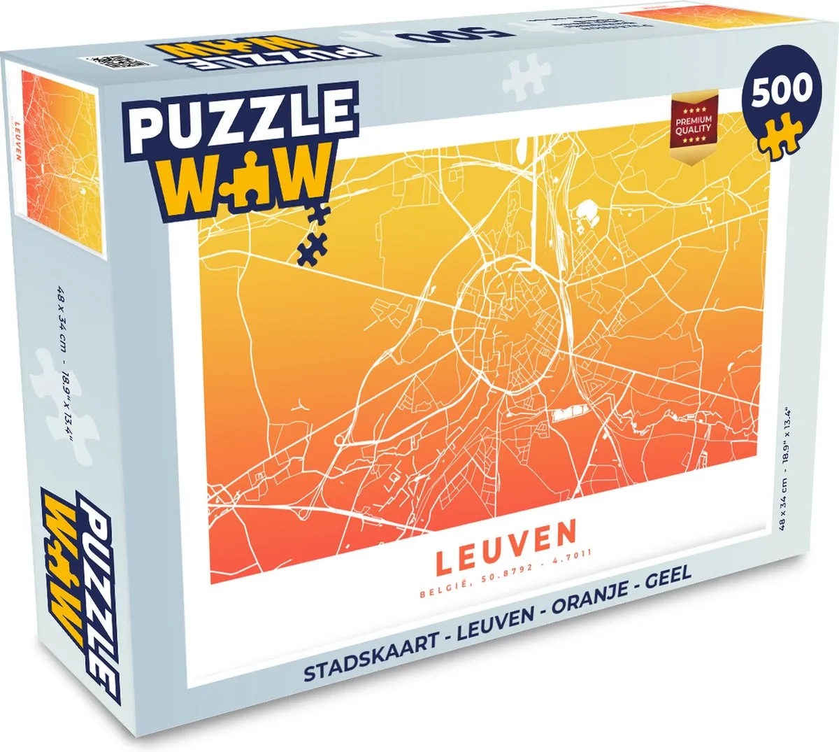 PuzzleWow Stadskaart Leuven Legpuzzel 500 Stuks - Multicolor