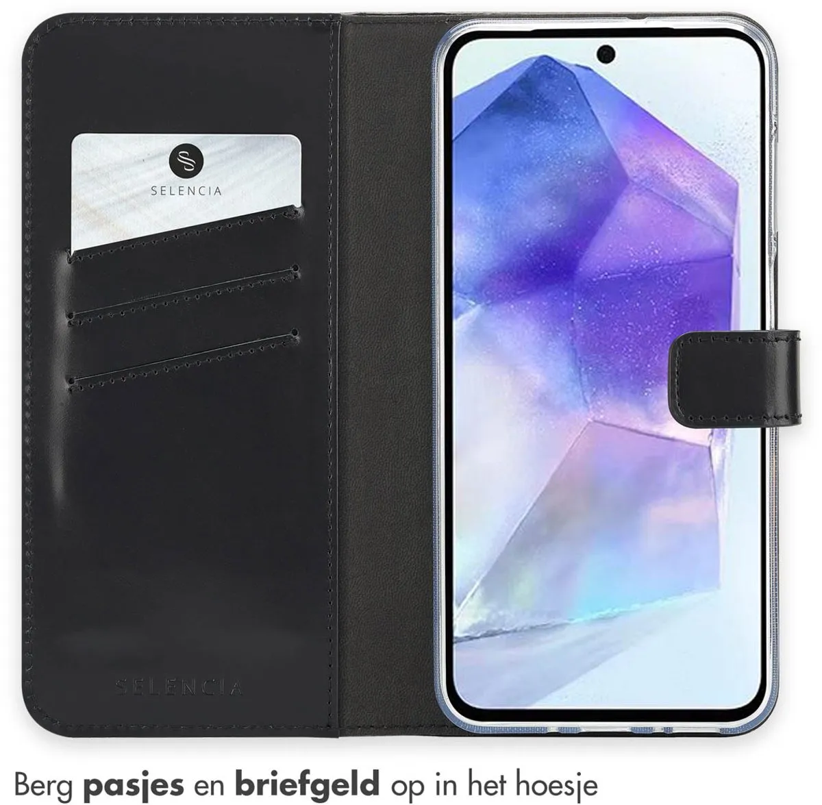 Selencia Hoesje Samsung Galaxy A26 Bookcase - Echt Leder Zwart